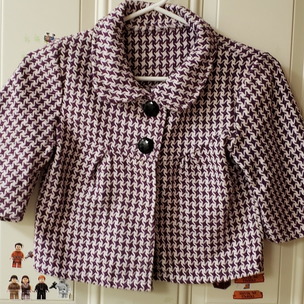 Women Tweed Purple Cropped Coat